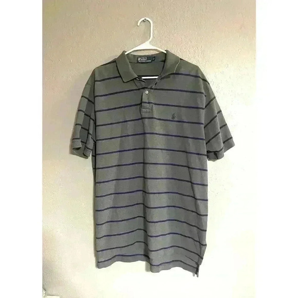 VINTAGE Polo Ralph Lauren Shirt Men Extra Large Gray Stripe - Picture 1 of 7